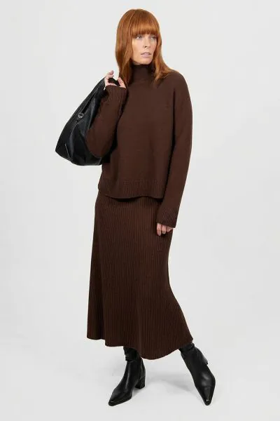 Bridge and Lord Sophie Panelled Flared Skirt In Chocolate