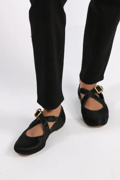 Aresia Ballerina Ponyskin Flat By Sempre Di