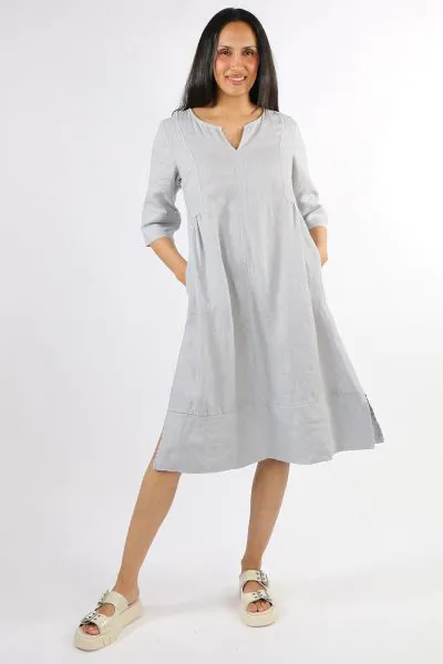 Blueberry Washed Linen Midi Dress In Silver