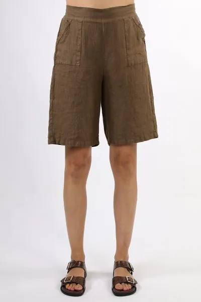 Blueberry Linen Cargo Shorts In Chocolate
