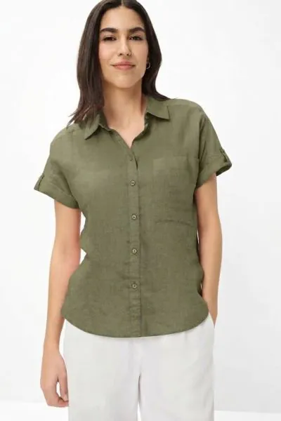 Brax Viv Linen Shirt In Khaki