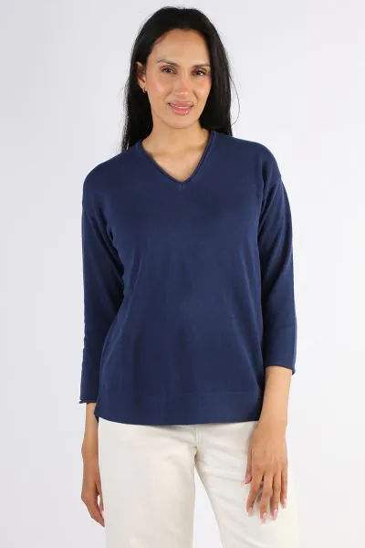 Bridge and Lord Roll Trim Jumper In Navy