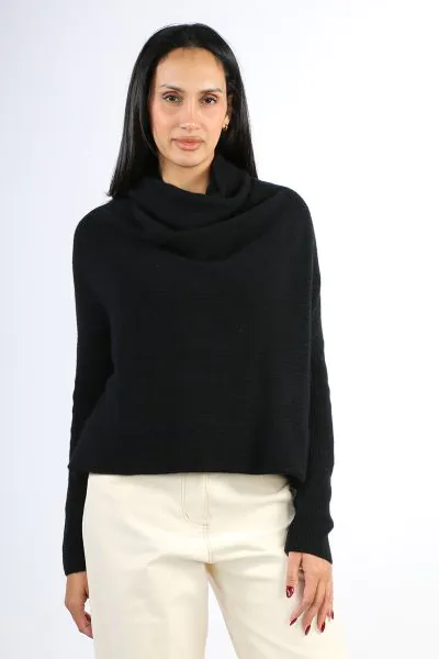 Cashmerism Ribbed Cowl Neck Crop Top In Black