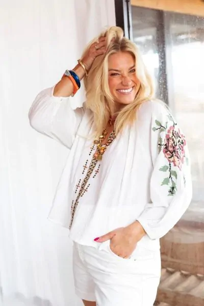 Palace Du Soleil Cross Hatch Blouse In White