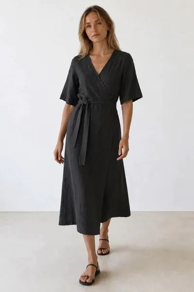 Indi and Cold Crossover Dress In Carbon