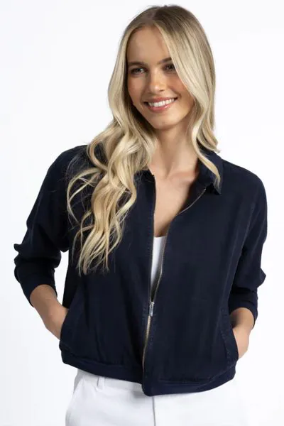 Fuss free and adaptable, the Cruise Jacket is a seamless addition to your wardrobe. In Lyocell, the cropped cruise jacket and naturally dyed with an easy fit and zip front. Style over easy tanks and tees. Style HS25400.
