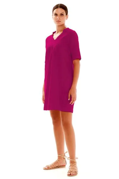 Haris Cotton Notch Collar Dress In Tulip