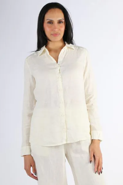 DS Athens Button Down Linen Shirt In Vanilla
