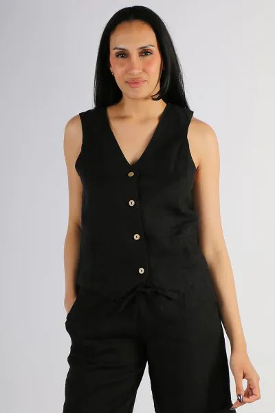 DS Athens Button Front Vest In Black