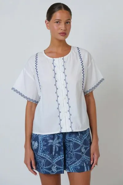 Namastai Elodie Embroidered Top In White