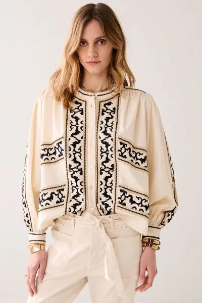 Summum Embroidered Blouse In Cream