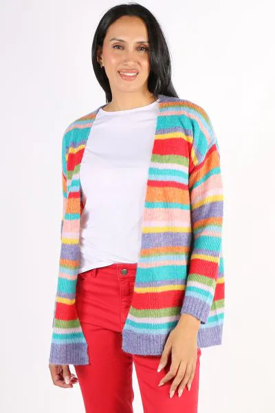 Fields Mohair Multi Stripe Cardi In Stripe