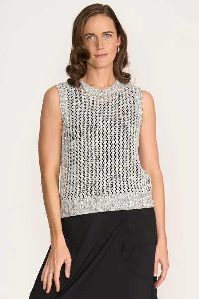 Foil Holey Chic Knit Tank In Black And White
