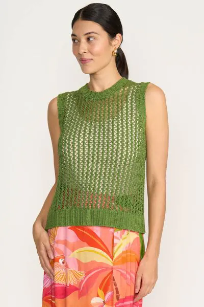 Foil Holey Chic Knit Tank In Green