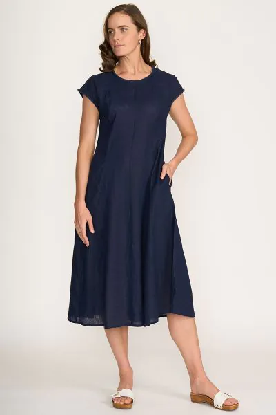 Foil Midi Festival Event Dress In Navy