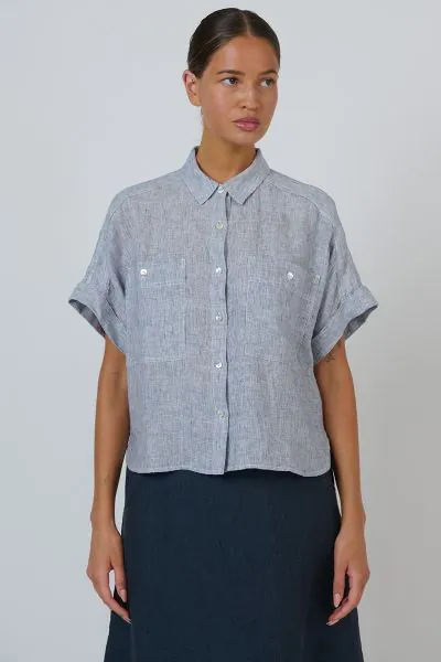 Naturals Washed Linen Shirt In Ticking Stripe
