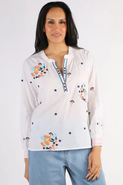 Gordon Smith Birdie Embroidered Blouse In White
