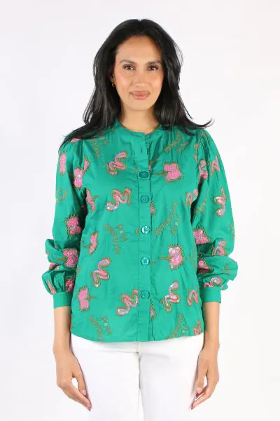 POM Beaded Highlight Shirt In Green