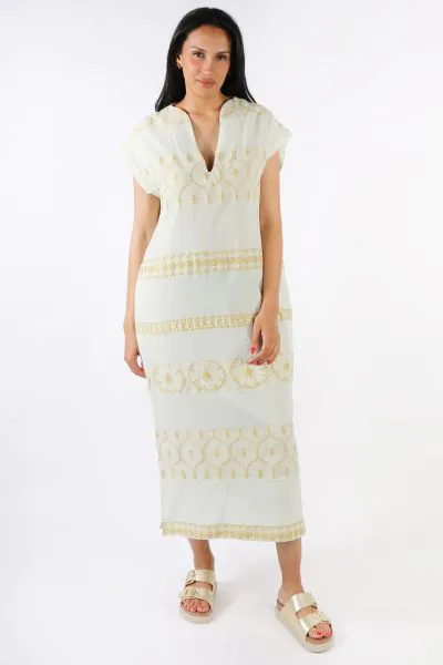 Pearl and Caviar Cap Sleeve Zakar Dress In Mint