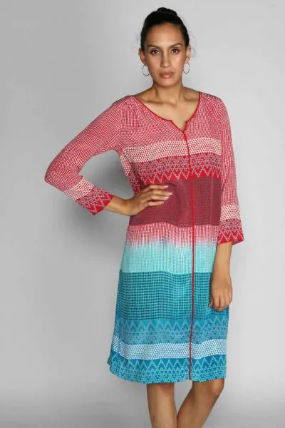 Aqua Red Silk Star Tunic Dress by Rasa
