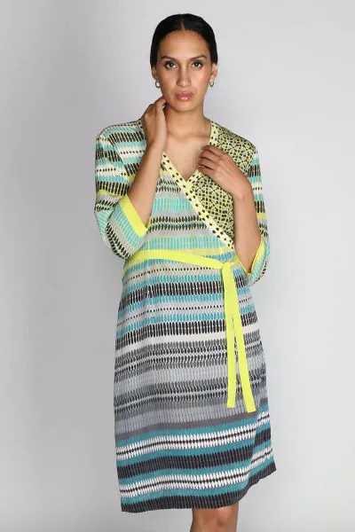 Multi Print Silk Wrap Dress