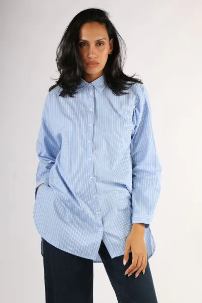 Indi and Cold Poplin Striped Shirt In Blue