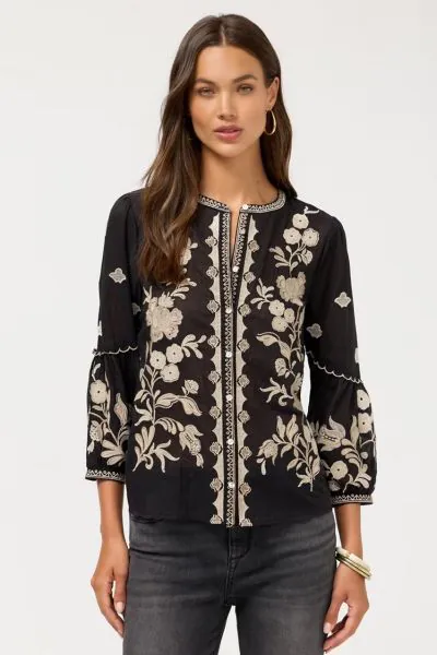 Johnny Was Scallop Shirt In Black