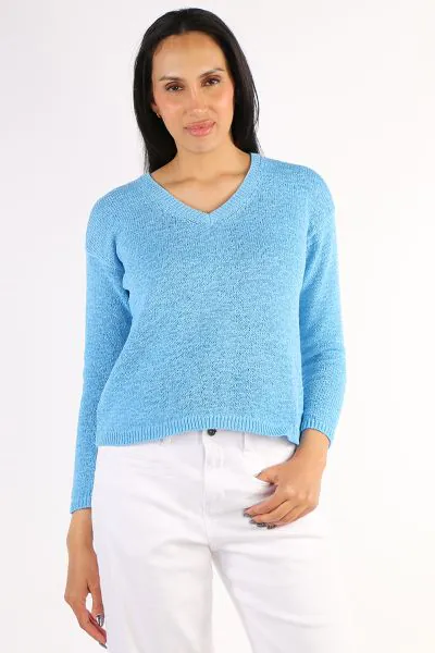 V Neck Tape Pullover By Jump In Blue
