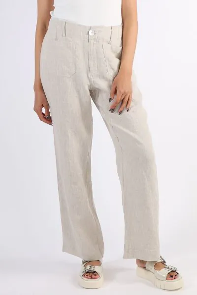 Linen Patch Pocket Wide Leg Pant By Jump In Natural