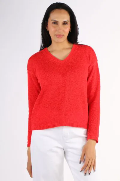 V Neck Tape Pullover By Jump In Tomato