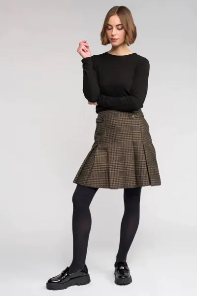 Knewe Soho Pleated Skirt In Check