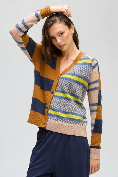 Ld & Co Groove Stripe Cardi On Tan