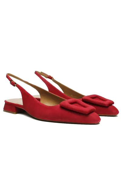 Lodi Love Low Heel Suede Slingback In Scarlet