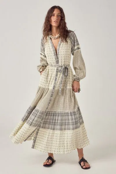 Maison Hotel Alba Ash Patchwork Dress In White