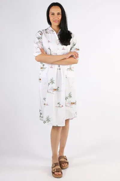 Mandalay Yas Palm Shirt Dress In White