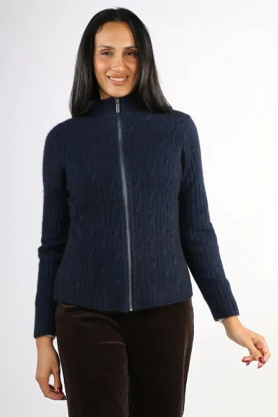 An easy everday cardi by Merino Snug is your perfect everday look. The Merino Possum blend cardi with zip front and full sleeves, has a yamba cable knit. Style it with easy pants and boots. Style L2014.

