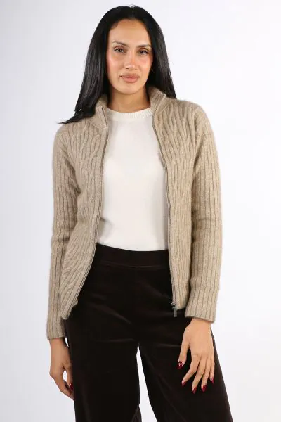 Merino Snug Zip Up Cardi In Natural