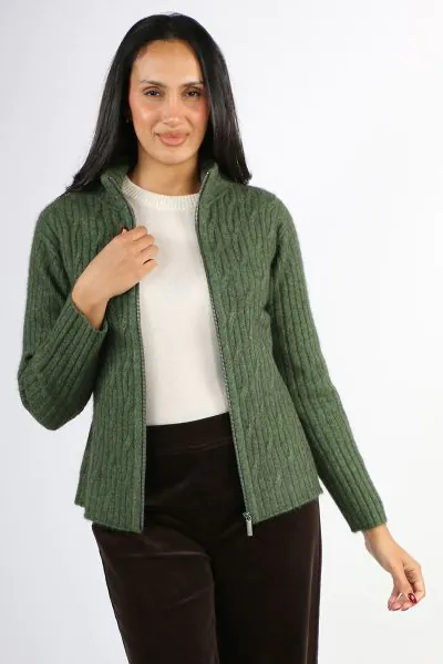 Merino Snug Zip Up Cardi In Grass