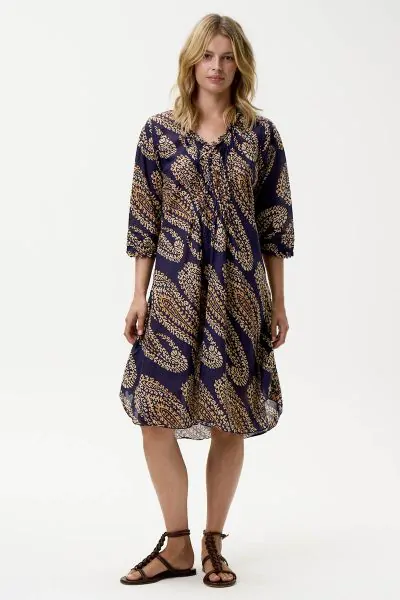 One Season Provence Paisley Middy Poppy Dress In Navy