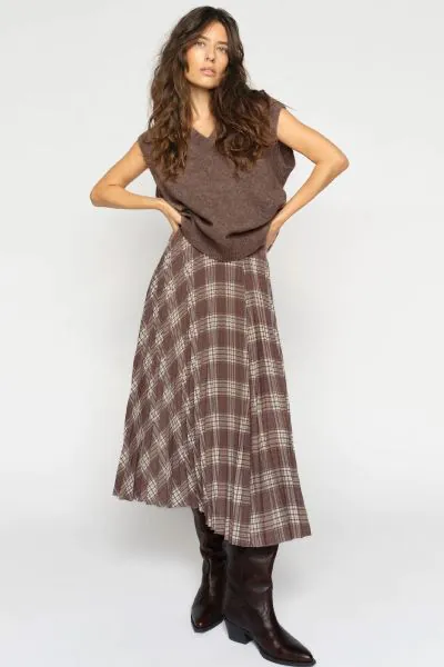 Mos Mosh Chari Chaz Plisse Skirt In Check