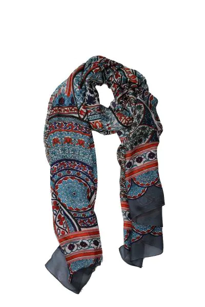 Namaskar Floral Silk Wrap In Navy