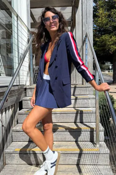 Sophie Moran Arm Stripe Blazer In Navy
