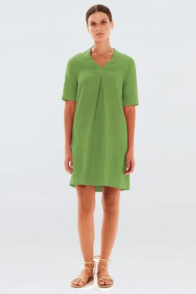 Haris Cotton Notch Collar Dress In Avocado