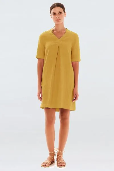Haris Cotton Notch Collar Dress In Honey