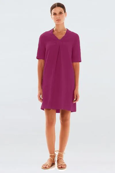 Haris Cotton Notch Collar Dress In Tulip
