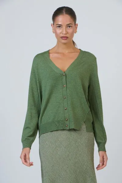 Naturals V Neck Cardi In Sage
