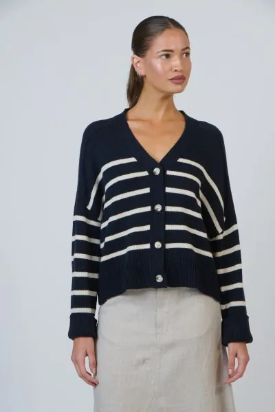Naturals Slouchy Cardi In Stripe Ink