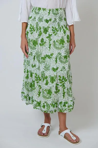 Namastai Shirred Layered Maxi Tiered Skirt In Green