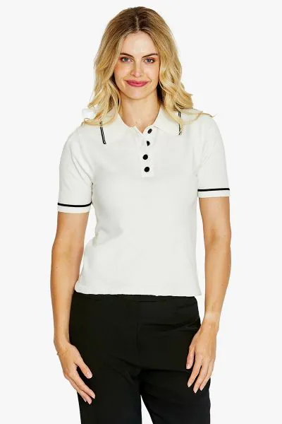 Ping Pong Ivy Tipped Collar Top In Vanilla