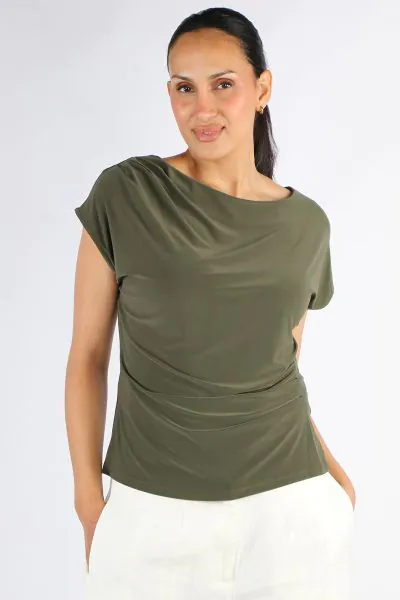 Paz Torras Drape Tee In Khaki